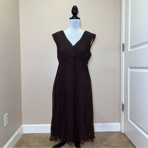 Suzy Chin Maggy Boutique Brown Preppy Casual Cute Flowy Feminine Dress. Size 8